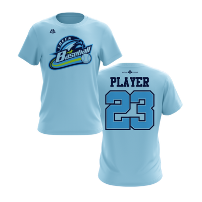 Personalized CCLL Creek Baseball Fall 2023 Short Sleeve Shirt - Light Blue/Yellow Team