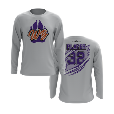 Personalized WBYB Long Sleeve Shirt - Purple Team Paw Print Logo