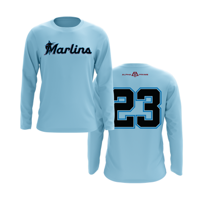 Personalized Marlins Logo Long Sleeve Shirt