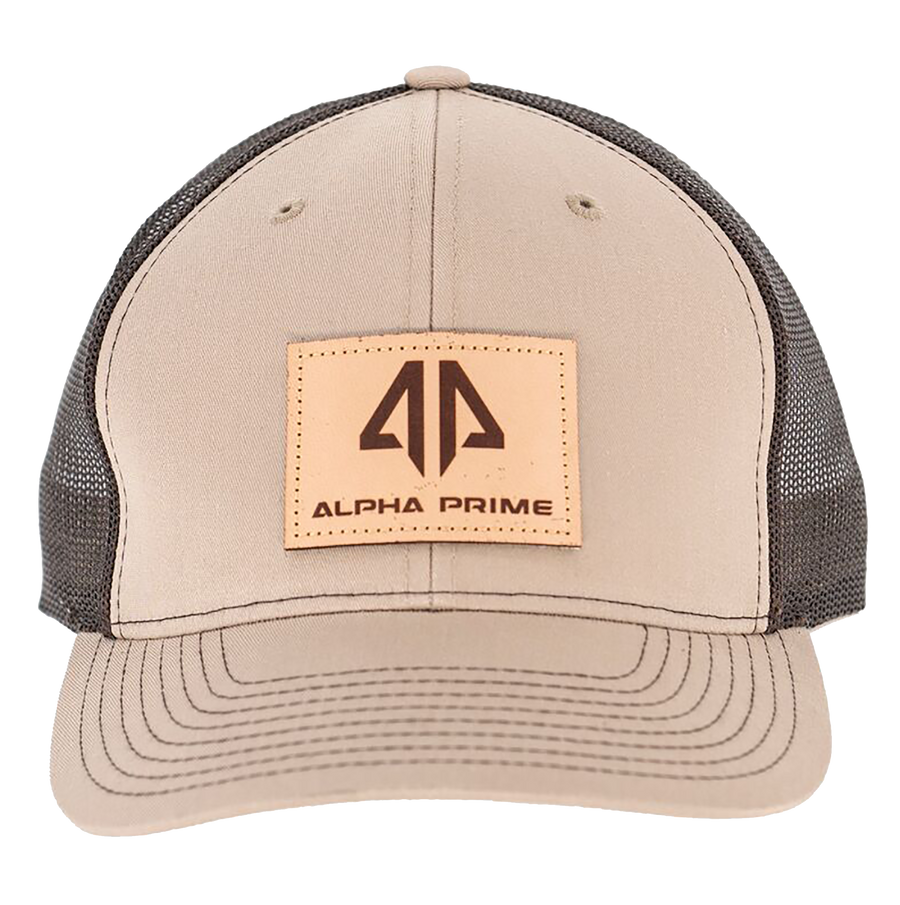 AP Patch Trucker Snapback Hat - 112RCHSQ-Khaki/Coffee