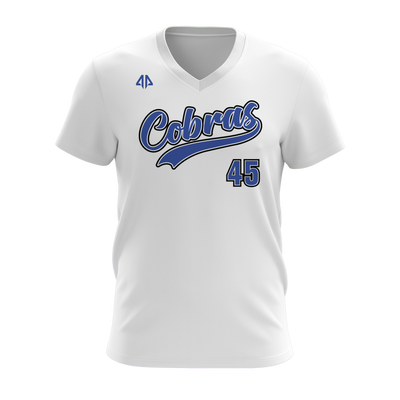 Personalized Cobras Standard Font Logo Women's White V-Neck Shirt