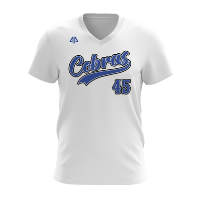 Personalized Cobras Special Font Logo Women's White V-Neck Shirt