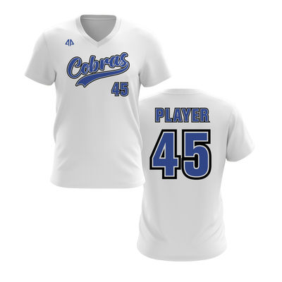 Personalized Cobras Standard Font Logo Women's White V-Neck Shirt